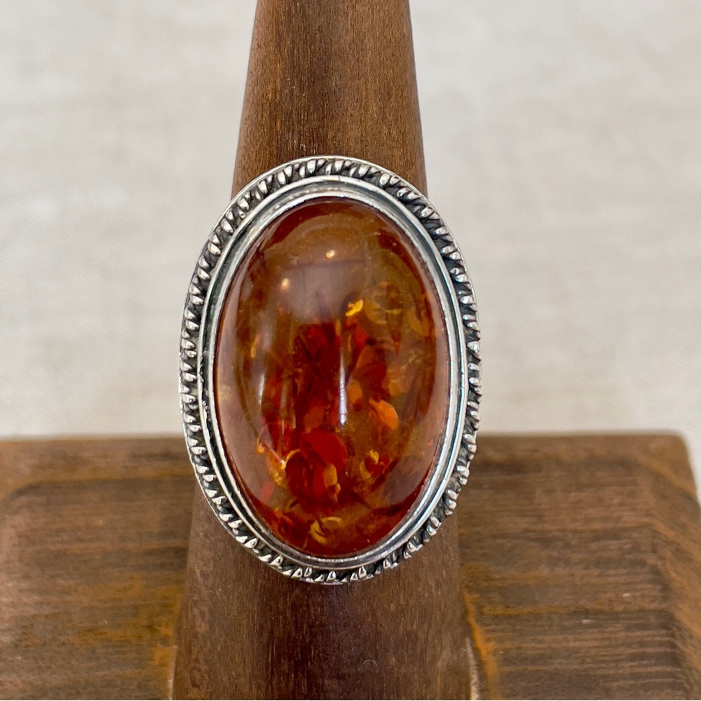 Baltic Amber Sterling Silver Ring Size 7.75 European Hallmarks